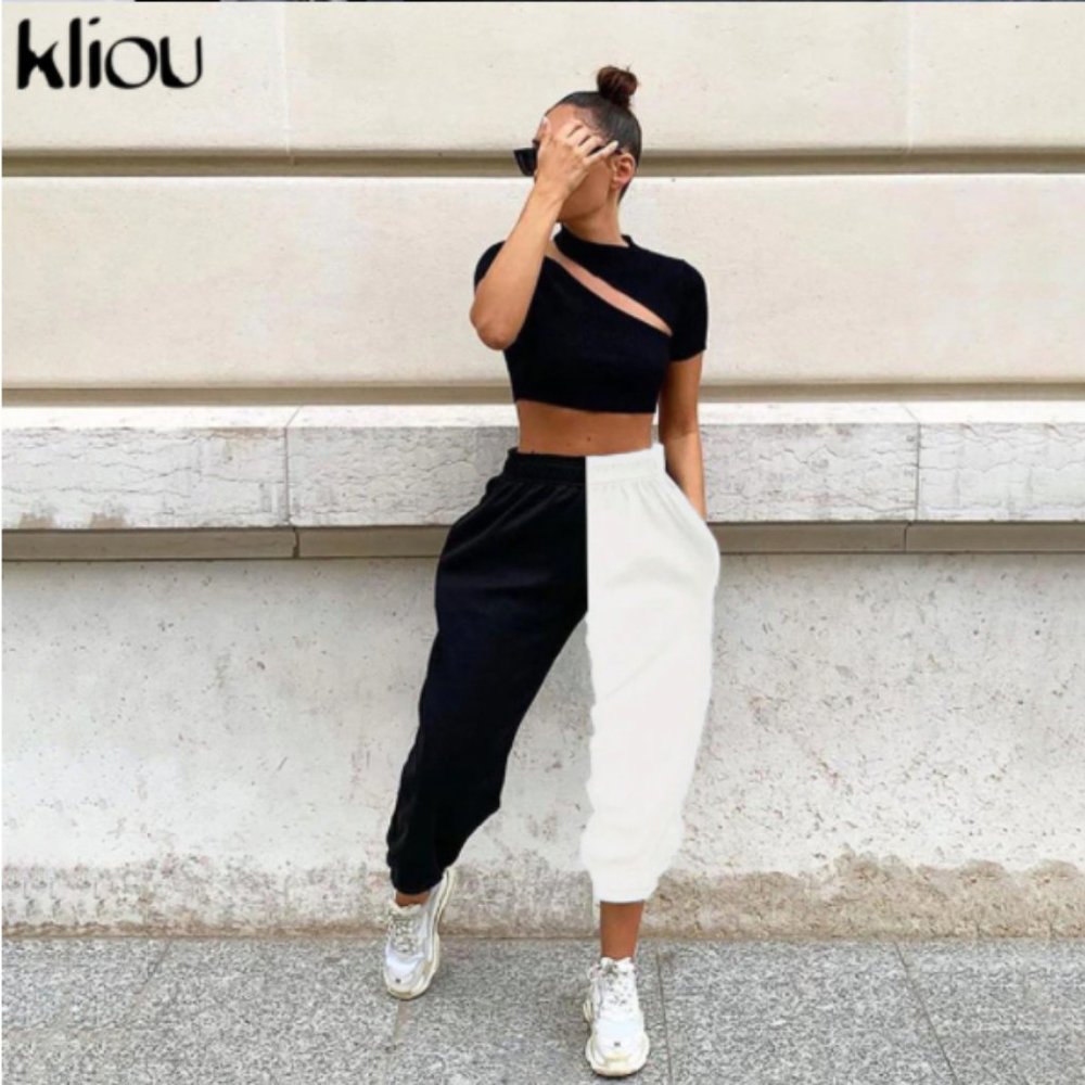 Trendy High Waisted Two Tone Joggers 🏁 - Picture 3 of 6